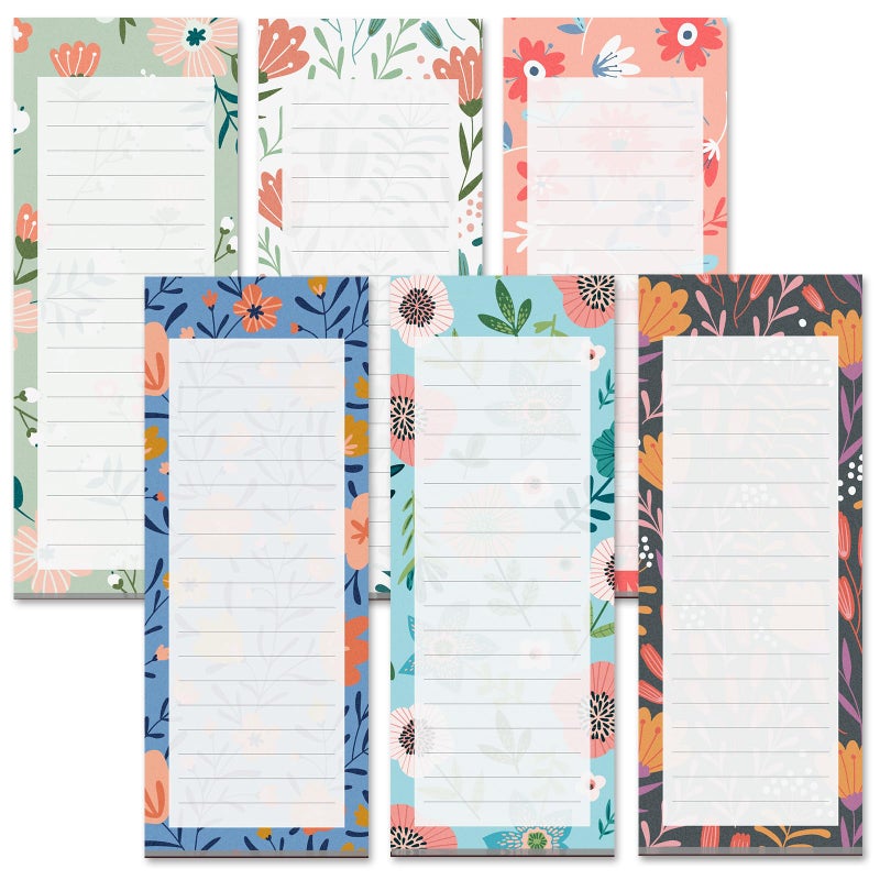 MATICAN Grocery List Magnet Pad for Fridge, 6-Pack Magnetic Note Pads Lists, 60 Sheets Per Pad, 6 Cute Floral Designs, Full Magnet Back To-Do-List Notepads - Image 1